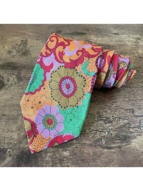 Vintage 1960s Krackerjacks Mens Tie Fat Floral Bold Groovy Colorful Necktie